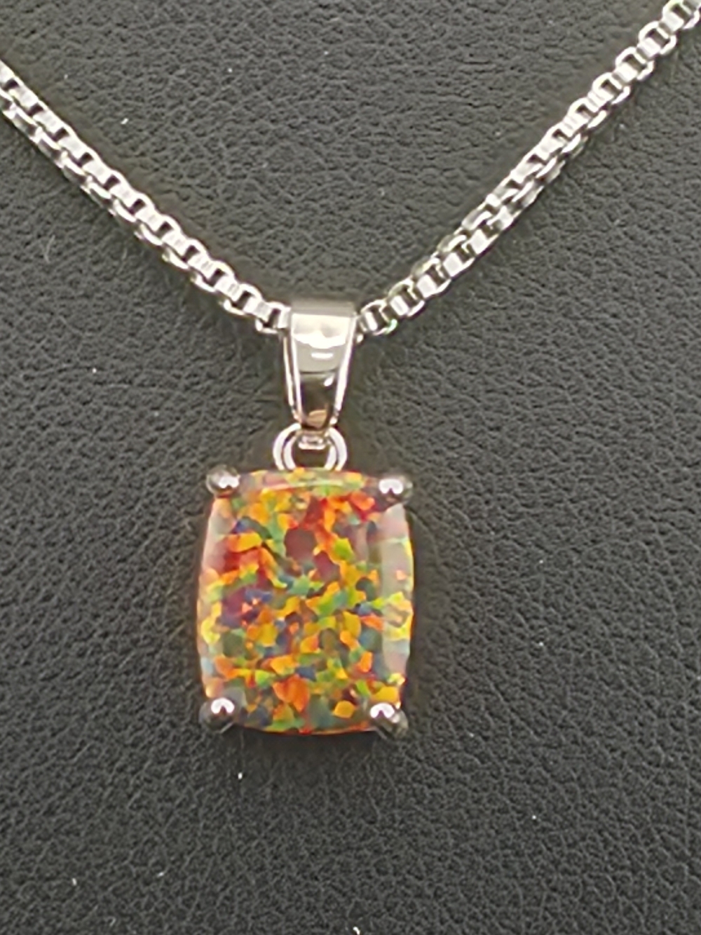 Big 10mm Black Lab Opal Pendant White Gold Plate 20" Snake Chain Necklace